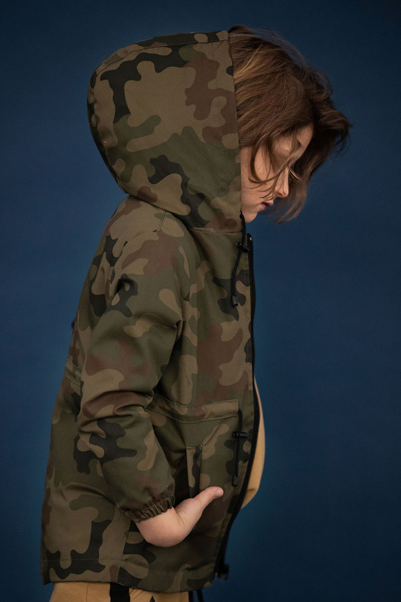 blue camo rain jacket